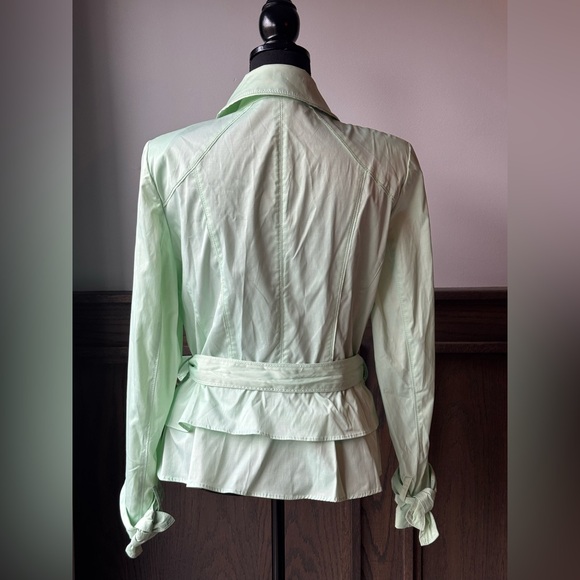 White House Black Market mint green ruffle trench jacket size small - Picture 6 of 9